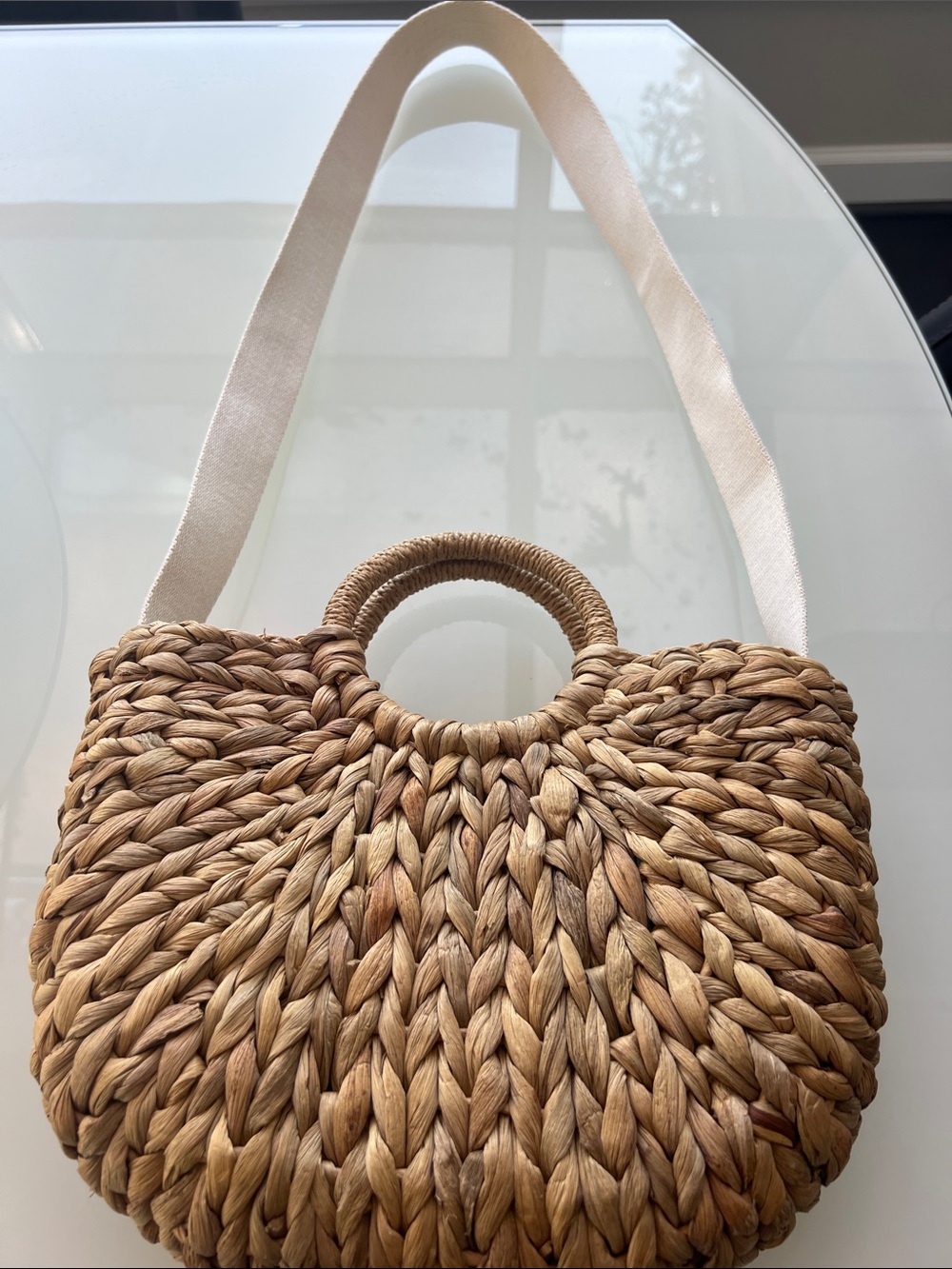 GAP Woven Straw Tote with Cream Shoulder Strap